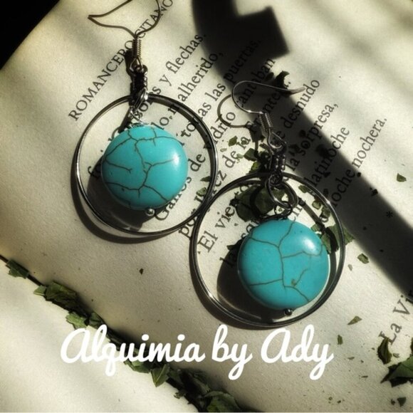 Alquimia Jewelry - Silver maximalist turquoise disc statement earrings
